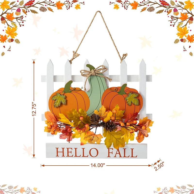 Glitzhome® 14" Fall Wooden Patch with Floral Door Hanger