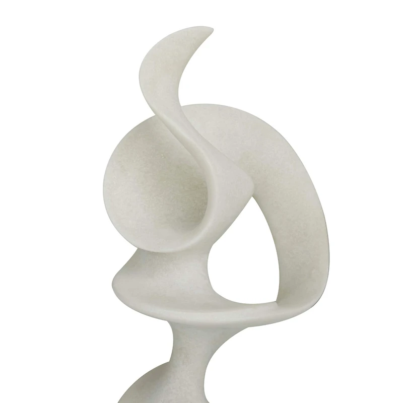 20" White Polystone Abstract Sculpture with Black Base