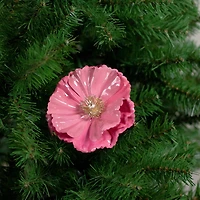Shiny Poppy Flower Christmas Clip Ornament - 4.75" - Watermelon Pink
