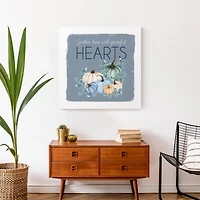 Gather Hearts Blue Mood Pumpkins Canvas Wall Art