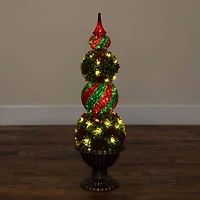 3ft. Pre-Lit Artificial Christmas Ornament Boxwood Topiary Tree with 70 Warm White LED Lights