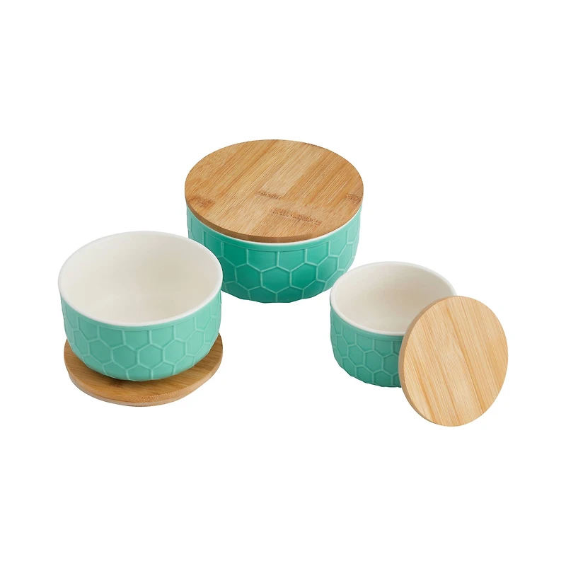 Hello Honey® Mint Green Ceramic Bowls with Bamboo Lids Set