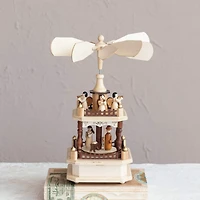 Hello Honey® 13" Musical Rotating Angels Round Wood Christmas Pyramid