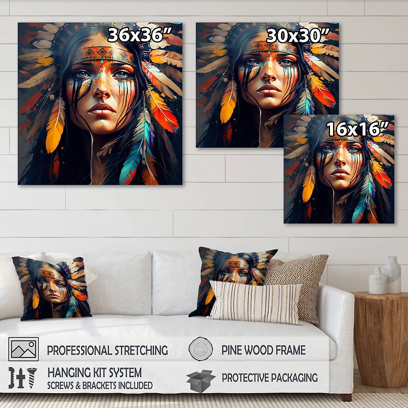 Designart 'Colorful Native American Woman VI' Contemporary Glam Canvas Wall Art