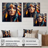 Designart 'Colorful Native American Woman VI' Contemporary Glam Canvas Wall Art