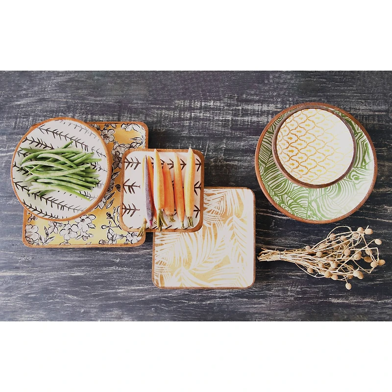 Hello Honey® Enameled Acacia Wood Print Bowls Set