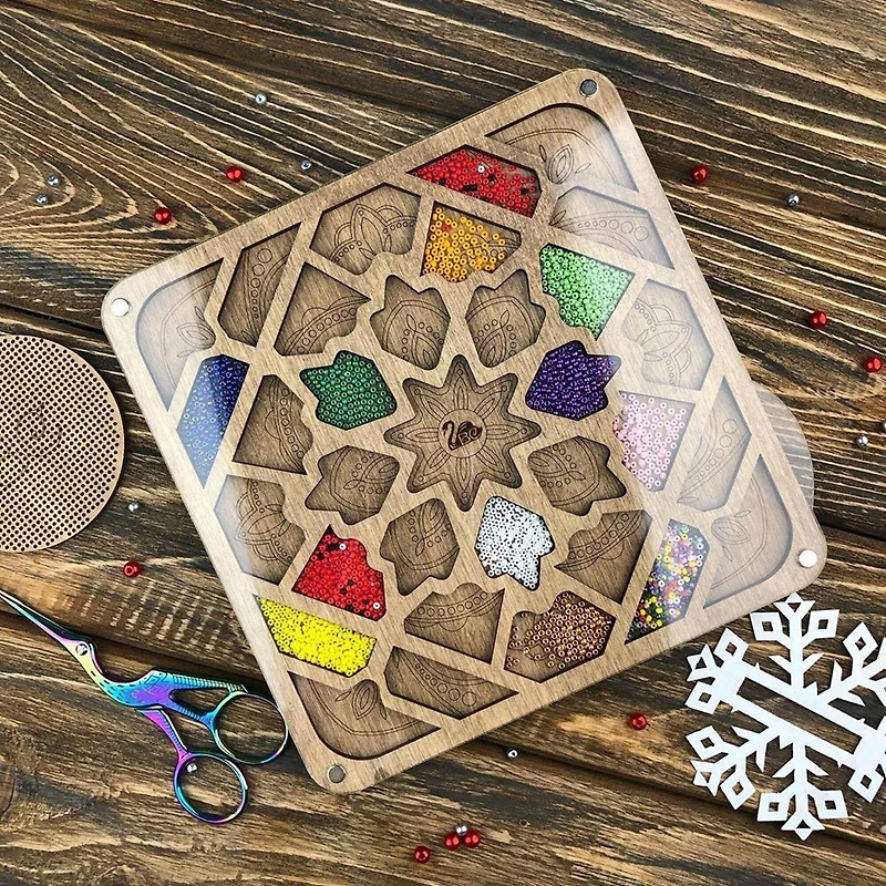 Wonderland Crafts 7.5" Intricate Mandala Bead Organizer with Transparent Cover