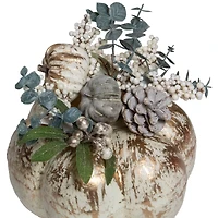 10" White & Gold Pinecone & Pumpkin Tabletop Décor