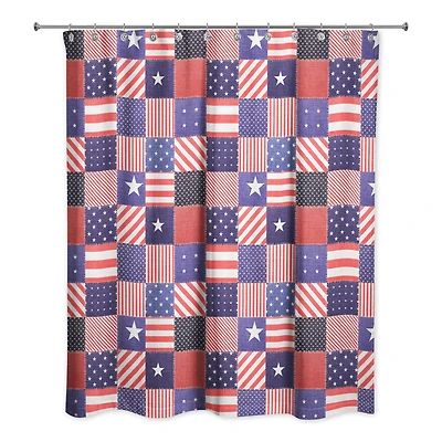 Stars and Stripes Quilt-Pattern Shower Curtain