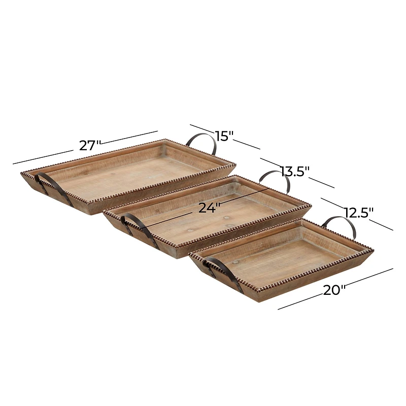 Brown Wood Coastal Style Tray Set