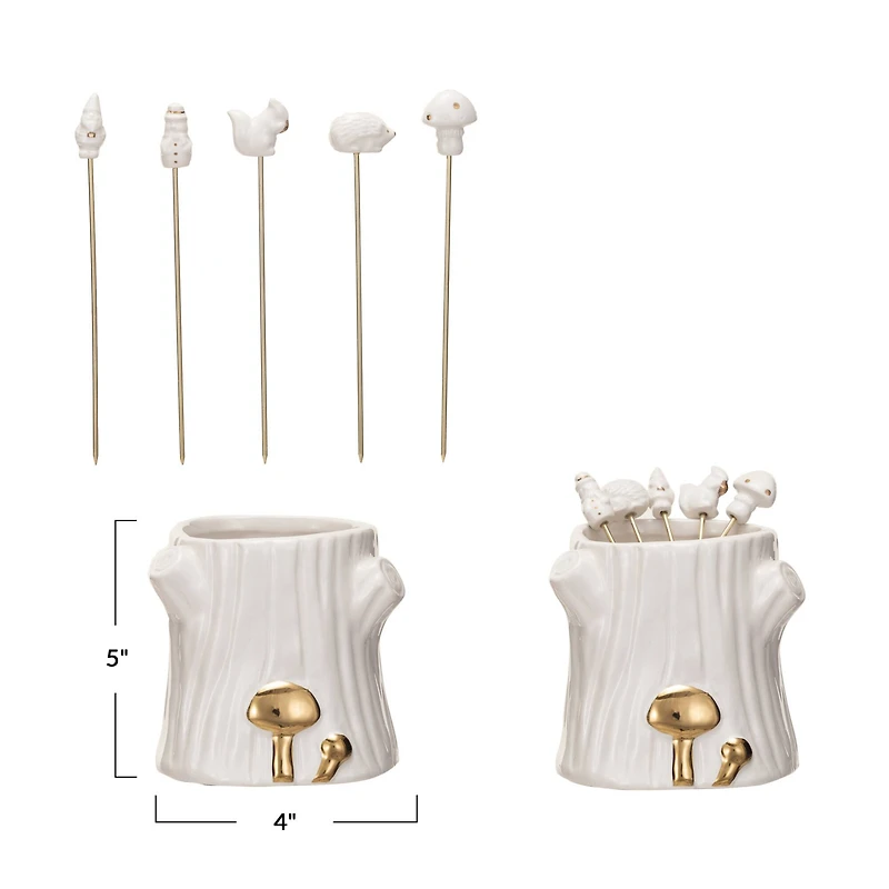 Hello Honey® White & Gold Forest Icon Appetizer Picks with Stump Holder Set