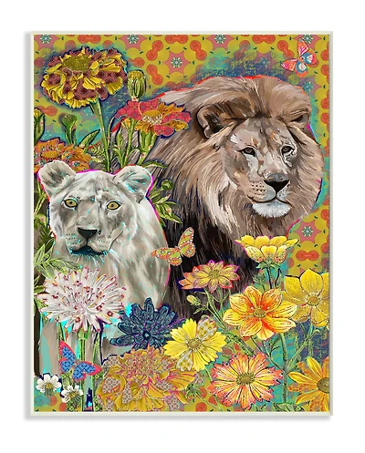 Stupell Industries Lion Couple Behind Tropical Florals Arabesque Pattern Wall Plaque