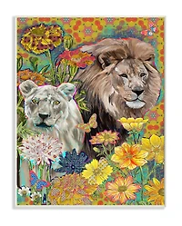 Stupell Industries Lion Couple Behind Tropical Florals Arabesque Pattern Wall Plaque