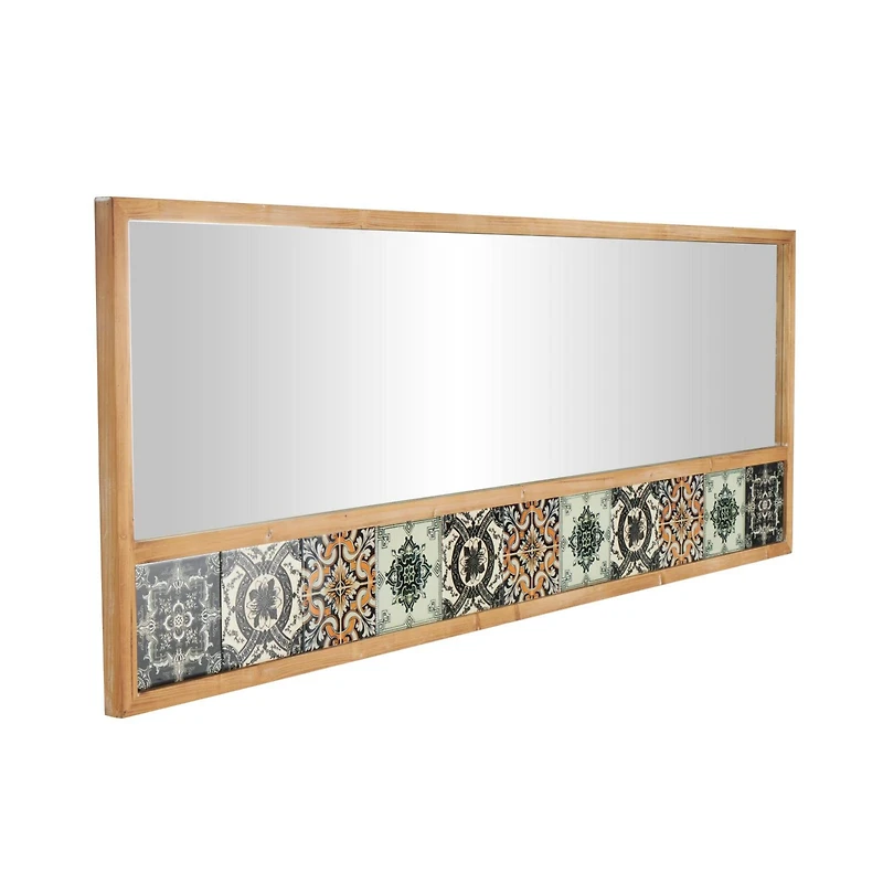 67" x 26" Brown Wood Wall Mirror with Mosaic Edge
