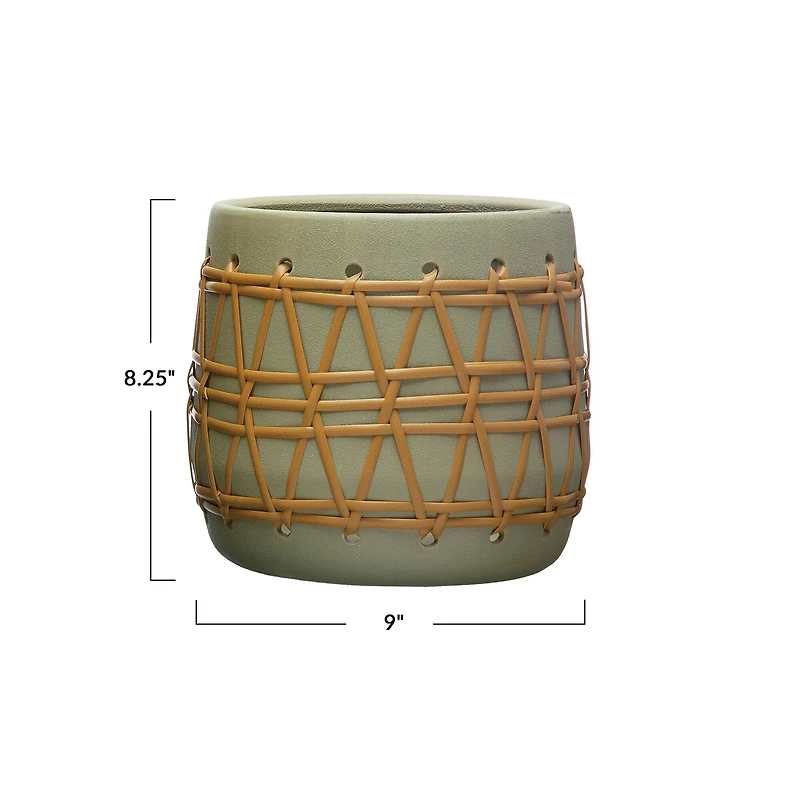 Hello Honey® 9" Green Stoneware Planter with Woven Design