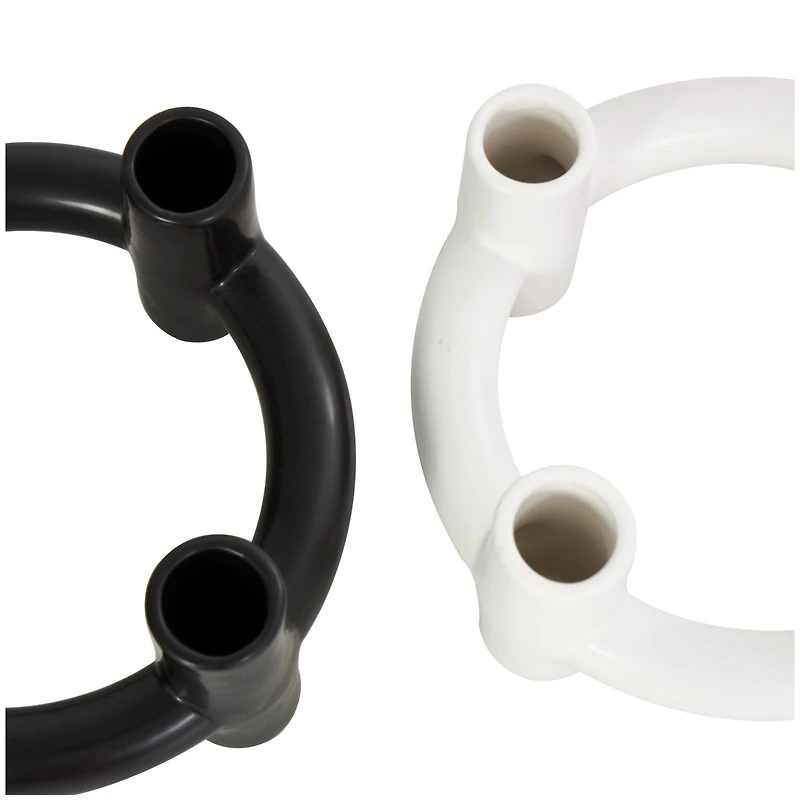 CosmoLiving by Cosmopolitan 8" Black & White Ceramic Geometric Circle Taper Candle Holder Set
