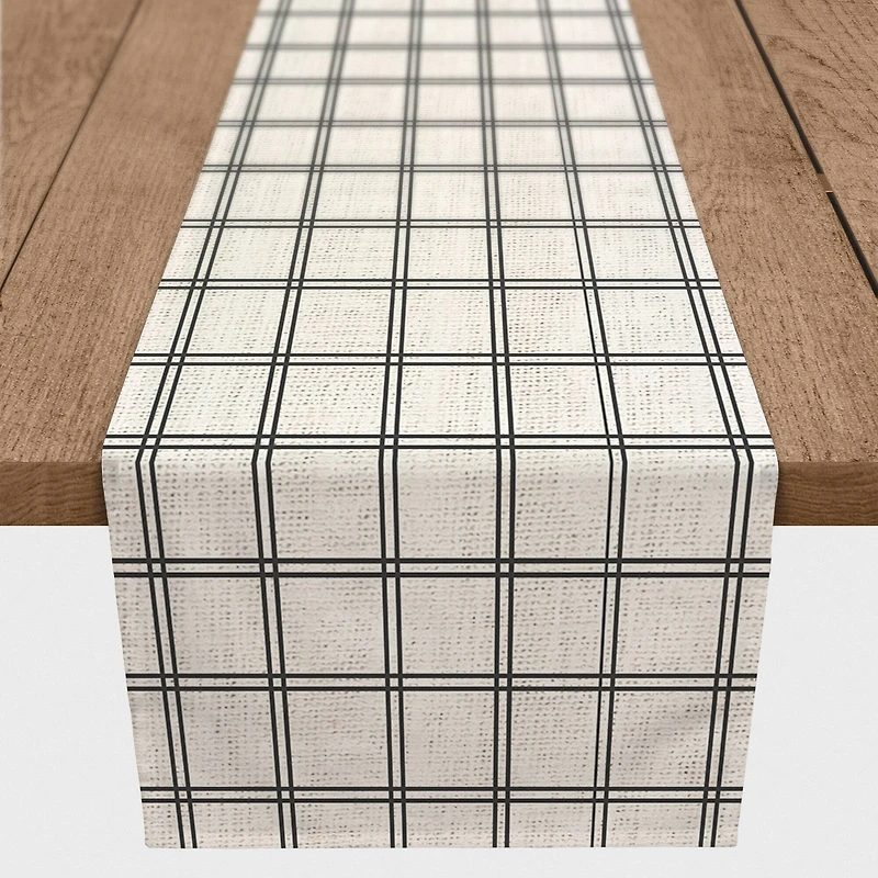 72" Black Line Plaid Poly Twill Table Runner