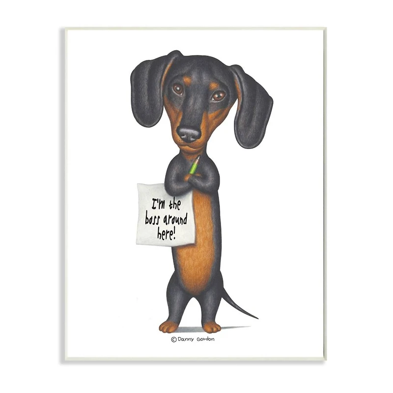 Stupell Industries Dachshund 'I'm The Boss' Fun Family Pet Phrase Wood Wall Plaque