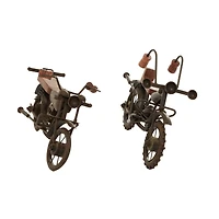 Brown Metal Contemporary Motorcycle Sculpture Set