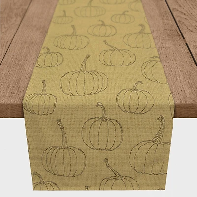 90" Mustard Yellow Pumpkin Pattern Cotton Twill Runner
