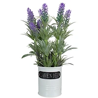 11'' Artificial Lavender Arrangement in White Tin Can