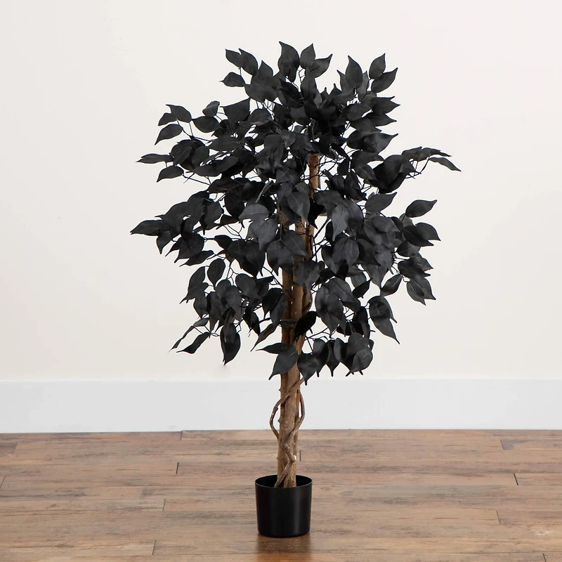 3ft. Artificial Halloween Black Ficus Tree with Natural Trunk