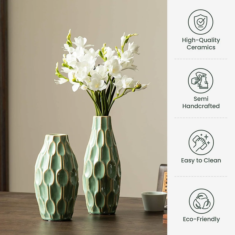 Glitzhome® Geometric Green Ceramic Modern Vase Set