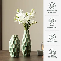 Glitzhome® Geometric Green Ceramic Modern Vase Set