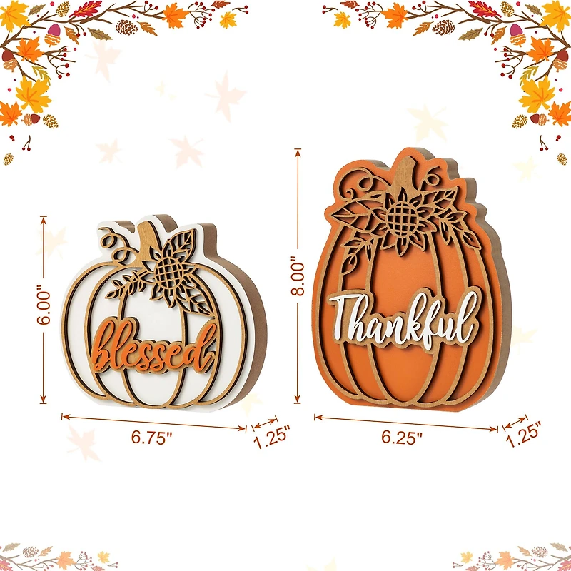 Glitzhome® 8"H Thanksgiving Wooden Pumpkin Table Decor Set