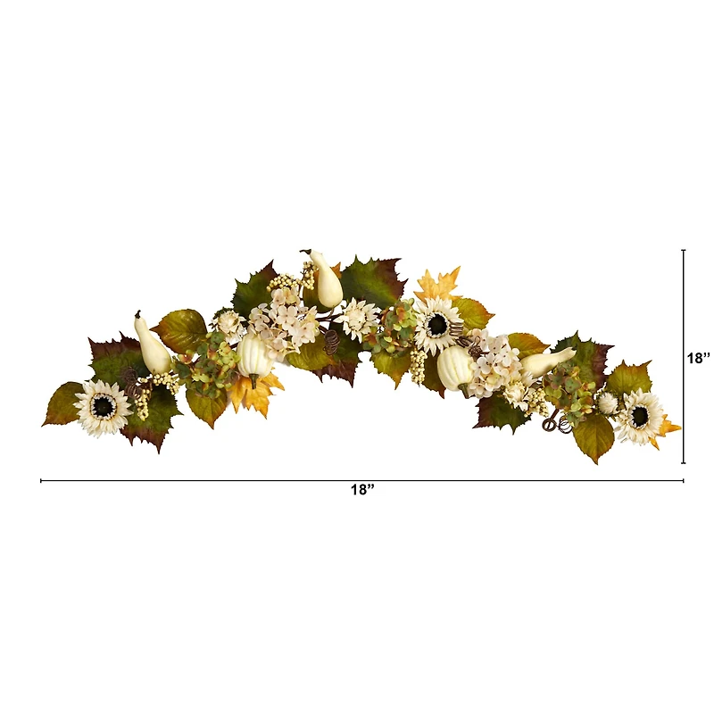 5ft. Fall Sunflower, Hydrangea & White Pumpkin Autumn Garland