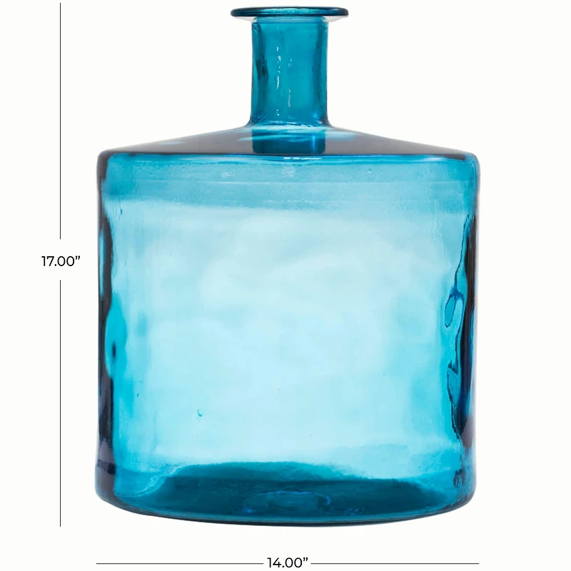 17" Teal Recycled Glass Spanish Bottleneck Vase