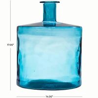 17" Teal Recycled Glass Spanish Bottleneck Vase