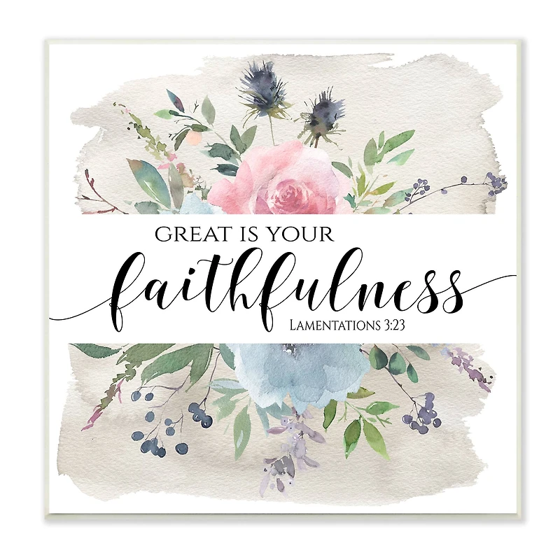 Stupell Industries Great Is Your Faithfulness Lamentations 3:23 Wild Florals,12" x 12"