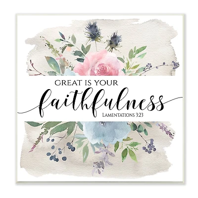 Stupell Industries Great Is Your Faithfulness Lamentations 3:23 Wild Florals,12" x 12"