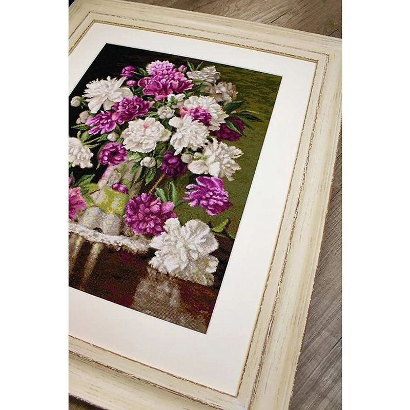 Luca-s Red And White Peonies Counted Cross Stitch Kit
