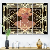Designart - Retro Women In Golden Art Deco Geometrics III