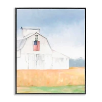Stupell Industries American Flag White Country Barn Rural Scenery Framed Giclee Art