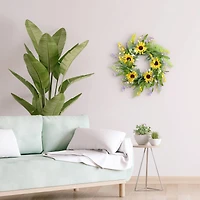 26" Artificial Sunflower Lavender Winter Jasmine Floral Spring Wreath