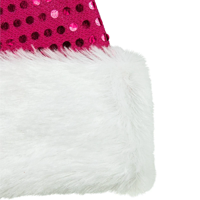 19" Fuchsia Pink Paillette with White Trim Adult Santa Hat