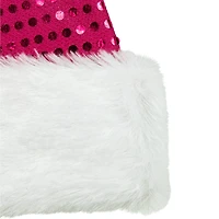 19" Fuchsia Pink Paillette with White Trim Adult Santa Hat