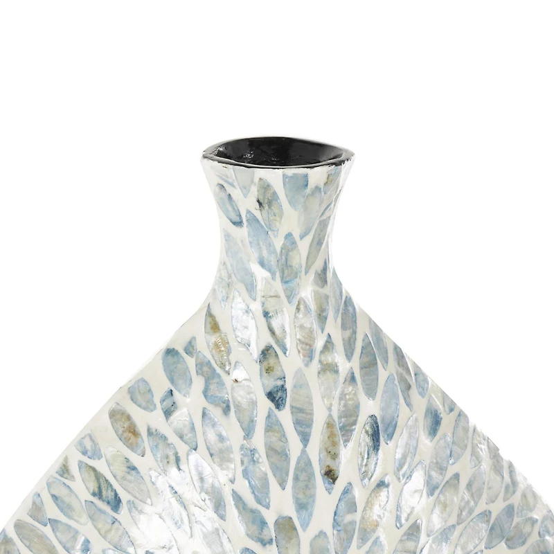 24.25" Blue & Cream Floral Mosaic Mother of Pearl Vase
