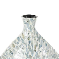 24.25" Blue & Cream Floral Mosaic Mother of Pearl Vase