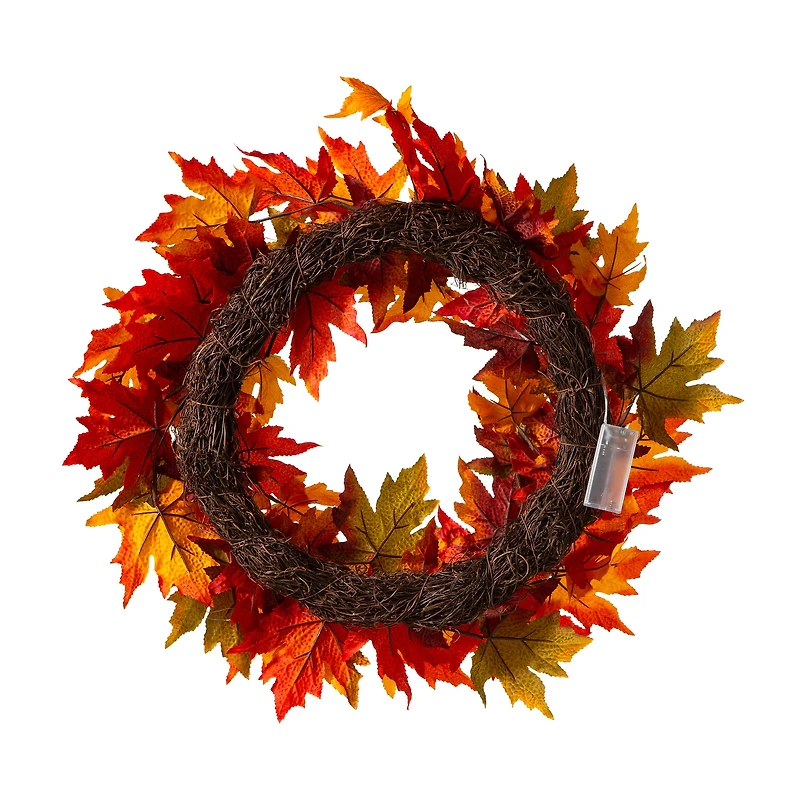 Glitzhome® 24" Fall Lighted Maple Leaves Wreath