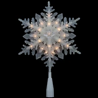 10" Lighted White Frosted Stacked Snowflake Christmas Tree Topper, Clear Lights