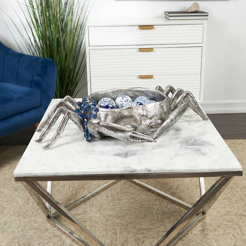 30" Silver Polystone Crab Weathered Decorative Bowl