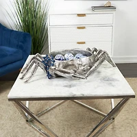30" Silver Polystone Crab Weathered Decorative Bowl