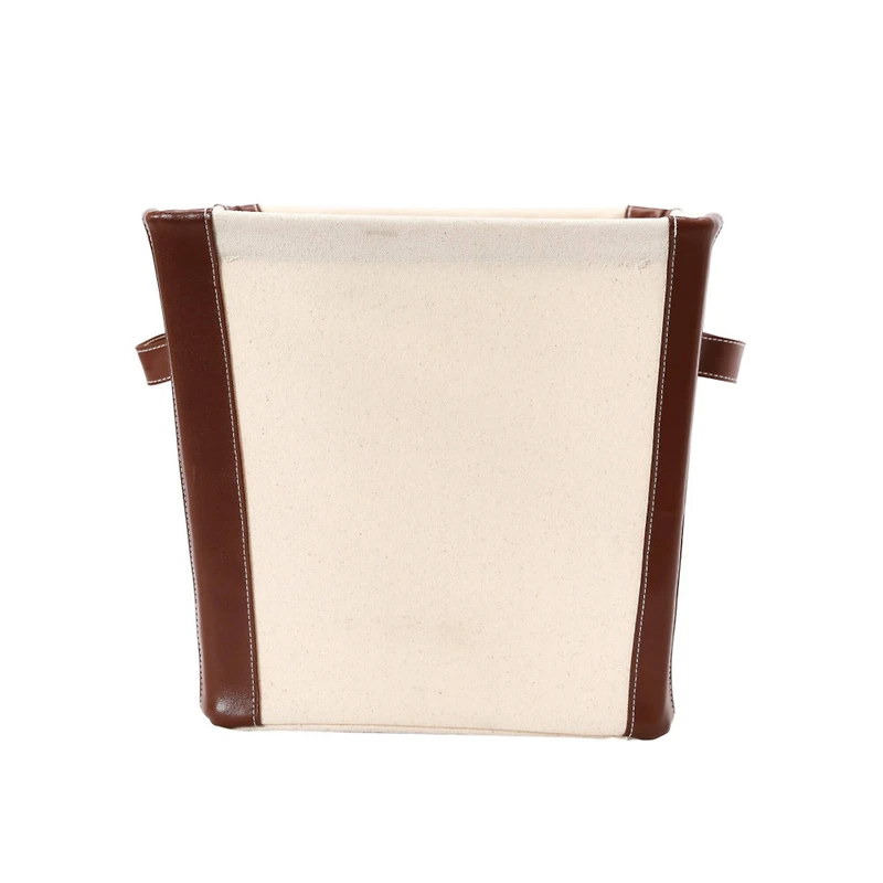 Household Essentials 16" Canvas Bin with Vegan Leather Trim
