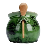 Hello Honey® 4" Green Stoneware Salt Dish with Acacia Wood Spoon