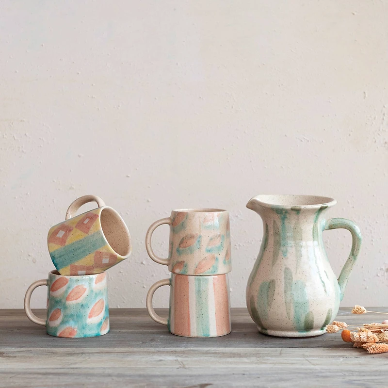 Hello Honey® 4.25" Pink & Green Round Terra Cotta Mug Set