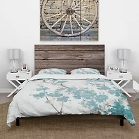 Designart 'Teal Cherry Blossoms II' Farmhouse Bedding Set